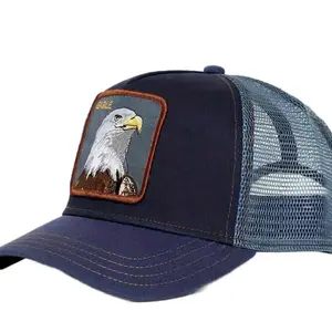 Vintage Embroidered Animal Patch Trucker Cap Blue American Eagle for Men
