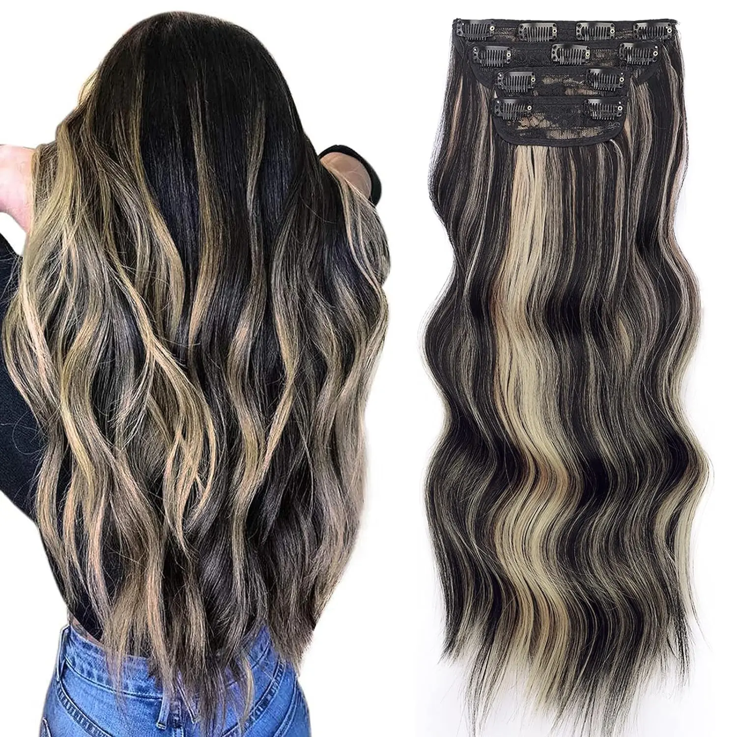 Vigorous Women’s Clip-in Synthetic Artificial Hair Extensions - Long Wavy Easy-Install Hairpieces, Fashion Hair Accessories for Daily & Event Party Use, Artificial Hair Extension, Clip In Hair Extensions