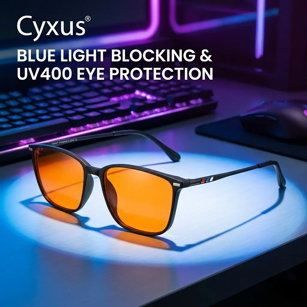 Cyxus Unisex Rectangular TR90 Blue Light Blocking Glasses, Anti-Eyestrain Plastic Non-Prescription Eyewear for Computer Gaming, UV400, Rimmed Non-Prescription Glasses, Plastic Non-Prescription Glasses