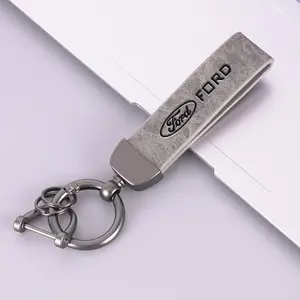 High Grade Leather Keychain with Car Logo Keyring, Accessories for Ford Focus 2 3 4 Fiesta Ecosport Everest Ranger Kuga