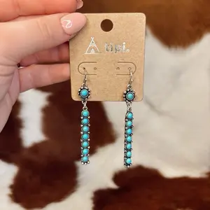 Tipi Turquoise Dangle Earrings with Silver Accents and Beaded Design for Women's Fashion