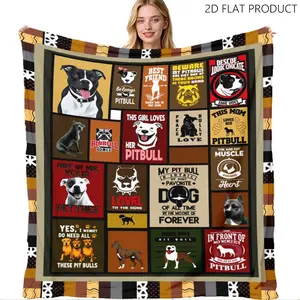 Retro Pitbull-Themed Throw Blanket, Multiple Specifications Available, Colorful, Soft Fabric, Ideal for Lounge & Nap Time, Celebrate Pitbull Loyalty & Friendship, Vintage Graphic Design Accent