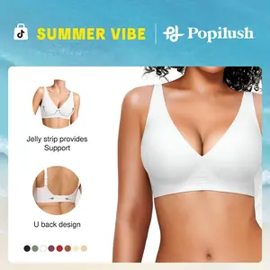​​Popilush Seamless Wireless Jelly Bra - Adjustable Strapless Deep V-Neck with Side Support & Molded Comfort
