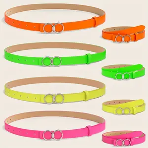 Plus Size Women'S Belt Set with Four Pieces in Orange, Green, Yellow, And Fuchsia. This Includes Decorative Waistbands an 8-Shaped Buckle, Perfect for Pairing Dresses Jeans. The Stylish Belts Feature Golden Buckles Com