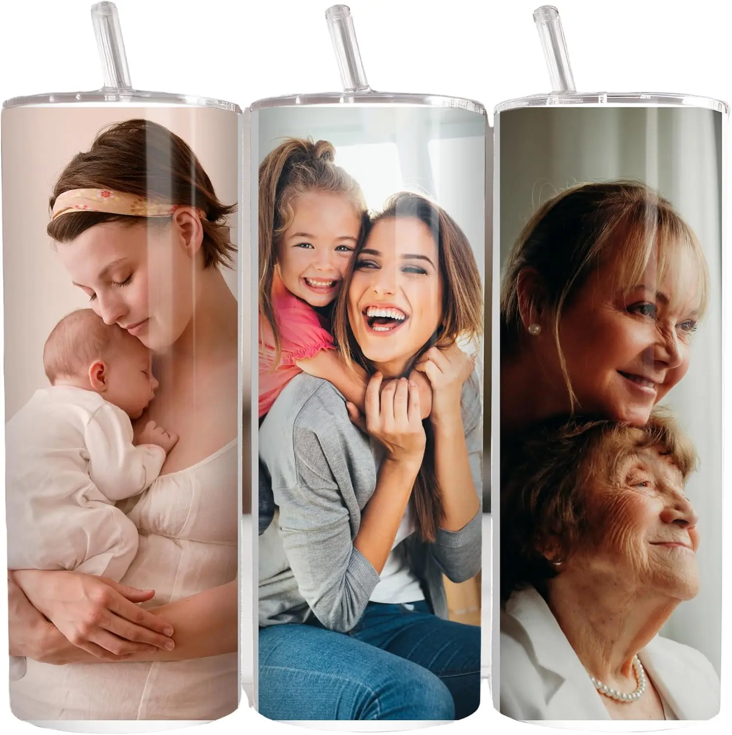 Custom 20 oz Stainless Steel Tumbler – Personalized Gift, Photo & Text Insulated Travel Mug, Customizable Cup with Lid & Straw, Gift for Mom, Grandma, Wife, Birthday, Christmas, Halloween