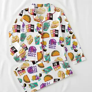Taco Bell Pajama Set For Women Print Comfy Satin Sleepwear & Loungewear Pjs Short Sleeve Top & Bottoms Shorts