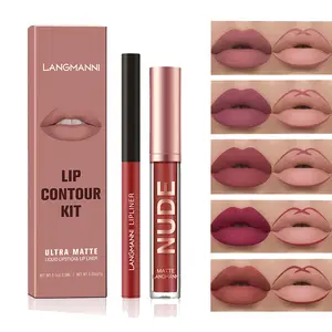 Lipstick and Lip Liner Duo Set, Soft Matte Finish with Hydrating Formula, Long Wearing Lip Makeup Kit for Natural Look, Office, Dating and Travel Use