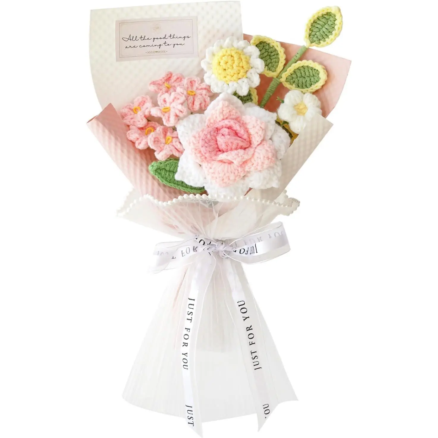 Handmade Crochet Rose Daisy as a Gift for Lover, Family,Friends.Crochet Bouquet, Crocheted Yarn Flowers, Artificial Flower Finished Bouquet