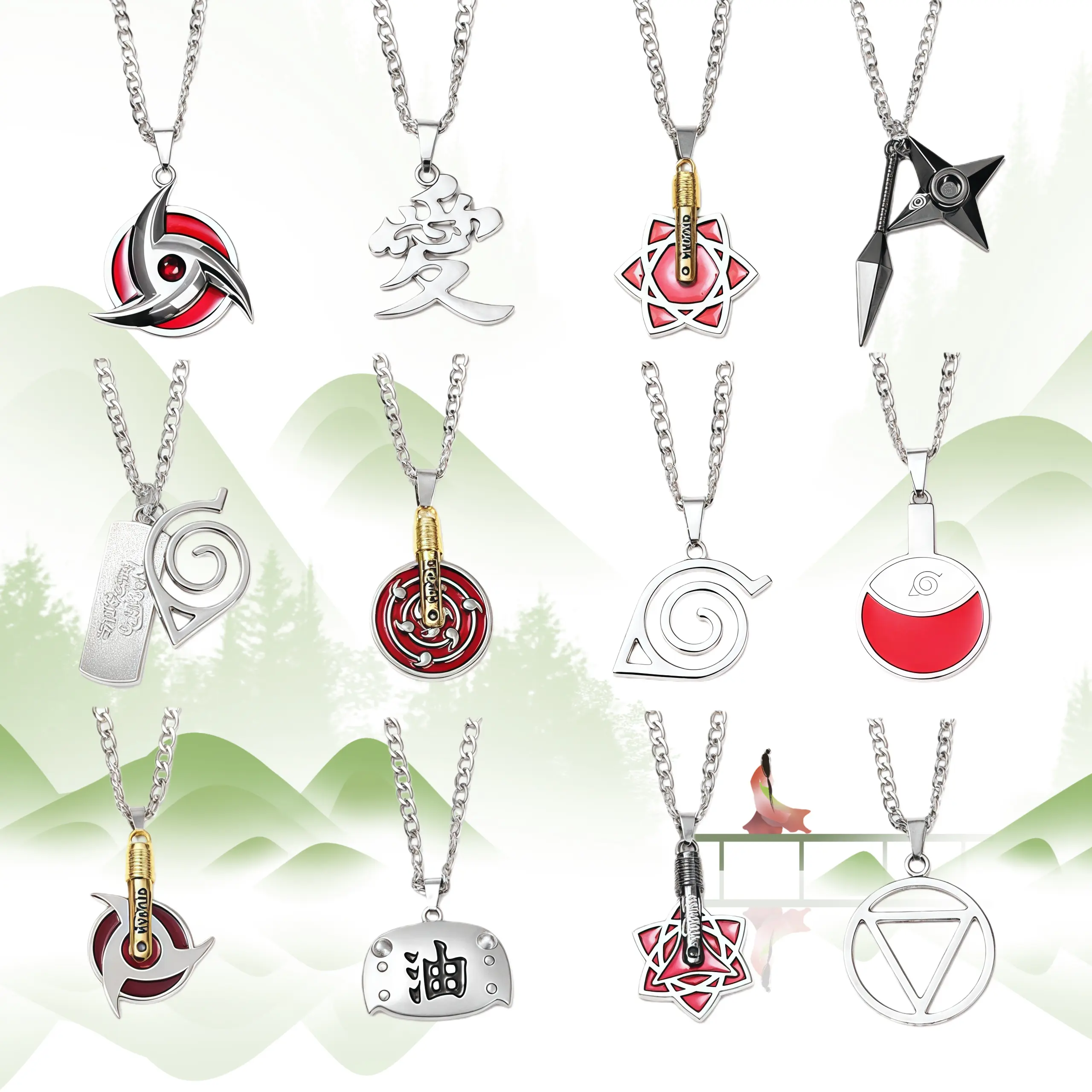 Naruto Anime Necklace Pendant Uchiha Itachi Sasuke Kakashi Ten Tailed Sharingan Shuriken Iron Minimalist Chain Jewelry Accessory for Fans Modern Versatile Accessories Iconic Designs Durable Material Perfect Gift