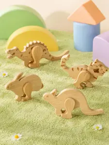 Wooden Animal Ramp Walker Toy Set, Montessori Walking Animals, 4 Wood Animal Blocks With Ramp, Kids Gravity Toy, Bunny Dino Cat Kangaroo 3+