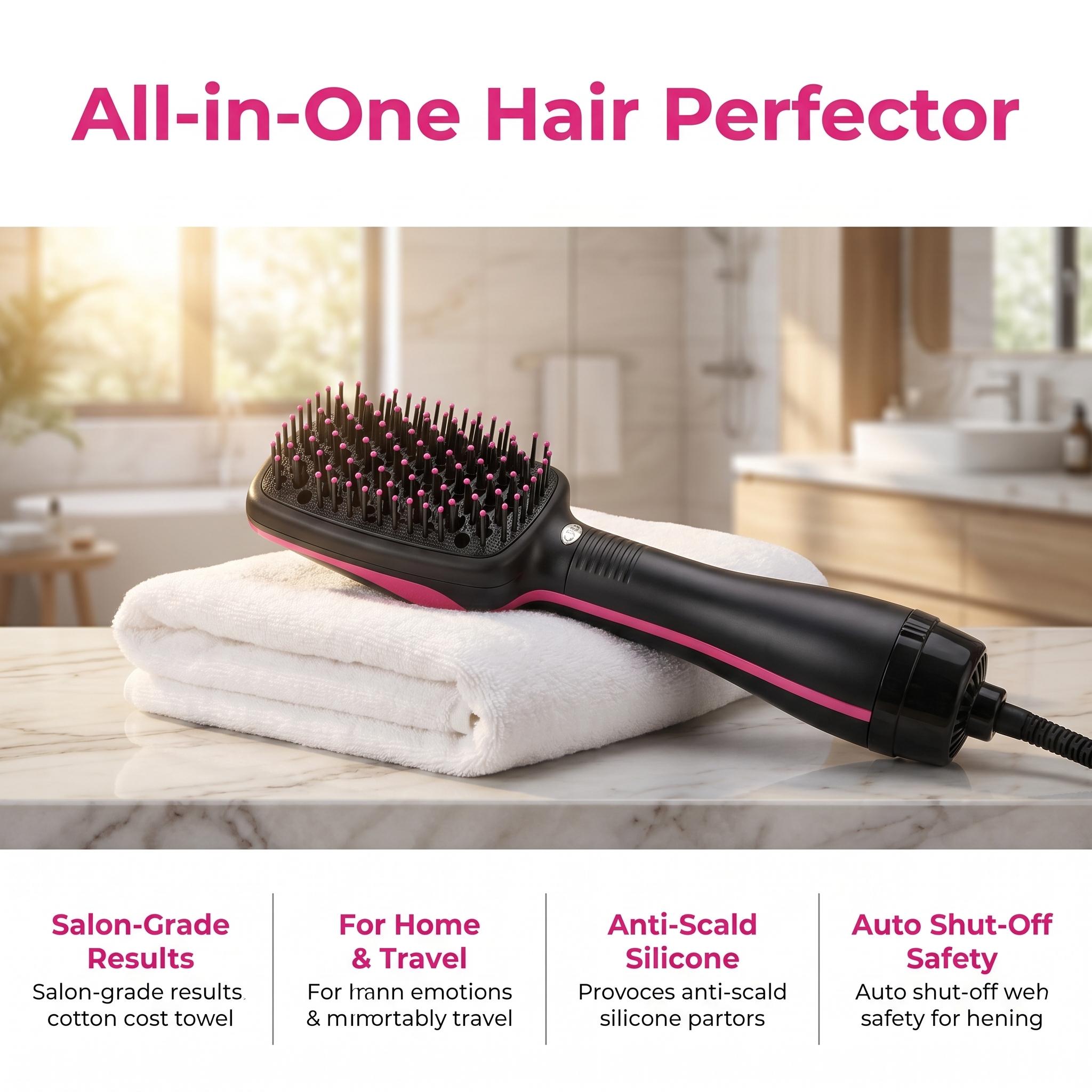 2 in 1 Hair Dryer Brush & Straightener Brush, Hair Dryer and Styler, Negative Ion Blow Dryer Brush, Hot Air Brush Detangles, Dries, Smooths, Reduce Frizz & Static