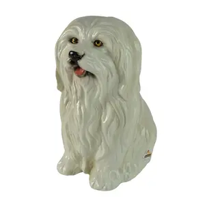 Large Maltese Dog Ceramic Statue 11” Tall in White