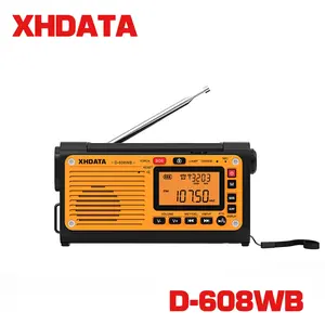 XHDATA D-608WB Portable Rechargeable Multifunctional Hand Crank Emergency Radio, Solar & USB Charging Power Bank, NOAA Weather Alert, Bluetooth Stereo Speaker, 3-Level Flashlight for Camping, Blackouts