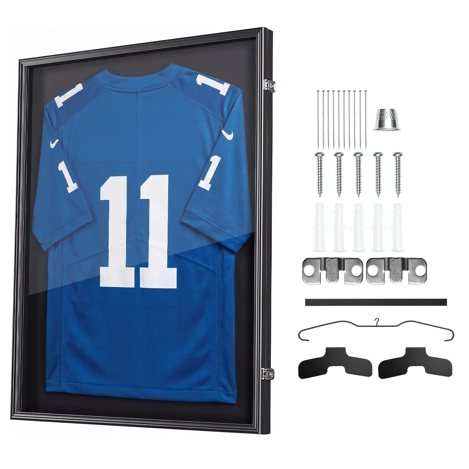 VEVOR Large Rectangle Wooden Jersey Frame Display Case, 36.4x28.3x1.5in Home Decor Shadow Box, 98% UV Protection PC Panel, Magnetic Lock, Hanger for Soccer Jerseys, Uniforms, Collectibles, Game Rooms, Baseball