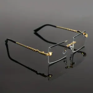 1 Pair of Men's Luxury Rimless Blue Light Blocking Glasses - Vintage-Inspired, Golden & Black Zinc Alloy Frame, Sleek Design for Daily Commute, Business, Home & College Wear