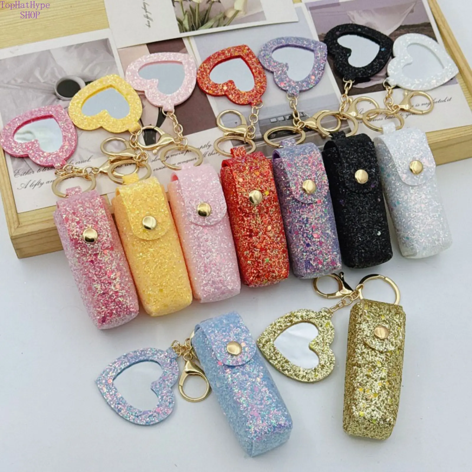 2026 Minimalist Glitter PU Leather Synthetic Keychain Organizer - Portable Luxury Mini Pouch, Cute Fashion Accessory, Lightweight Compact Travel Storage, Unisex, Travel Use