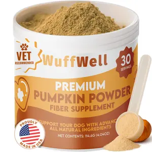 WuffWell Premium Pumpkin Powder with Probiotics for Dogs - Vet Recommended Fiber Supplement for Digestive Health & Wellness - 30 Servings - Made in USA