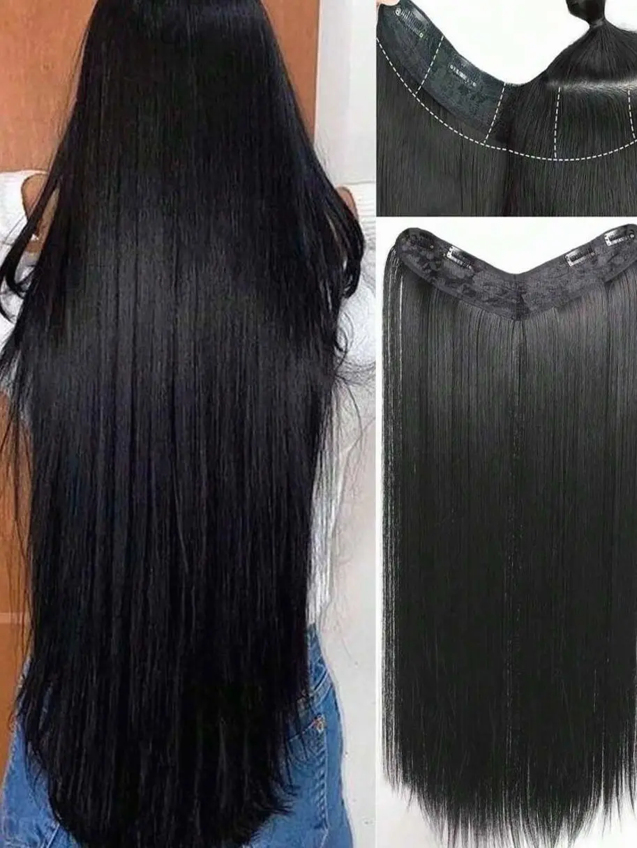 V-Shaped Clip In Hair Extensions 16–28 Inch | One Piece Straight Wavy Black Brown Hair