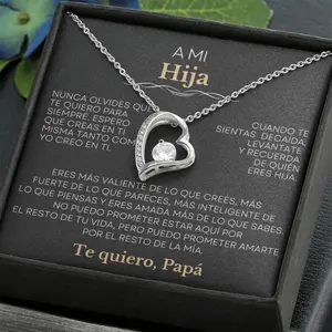 Perfect Daughter Love Heart Necklace Gift,  A Mi Hija / Collar de Nudo de Amor Y Mensaje, daughter necklace, spanish