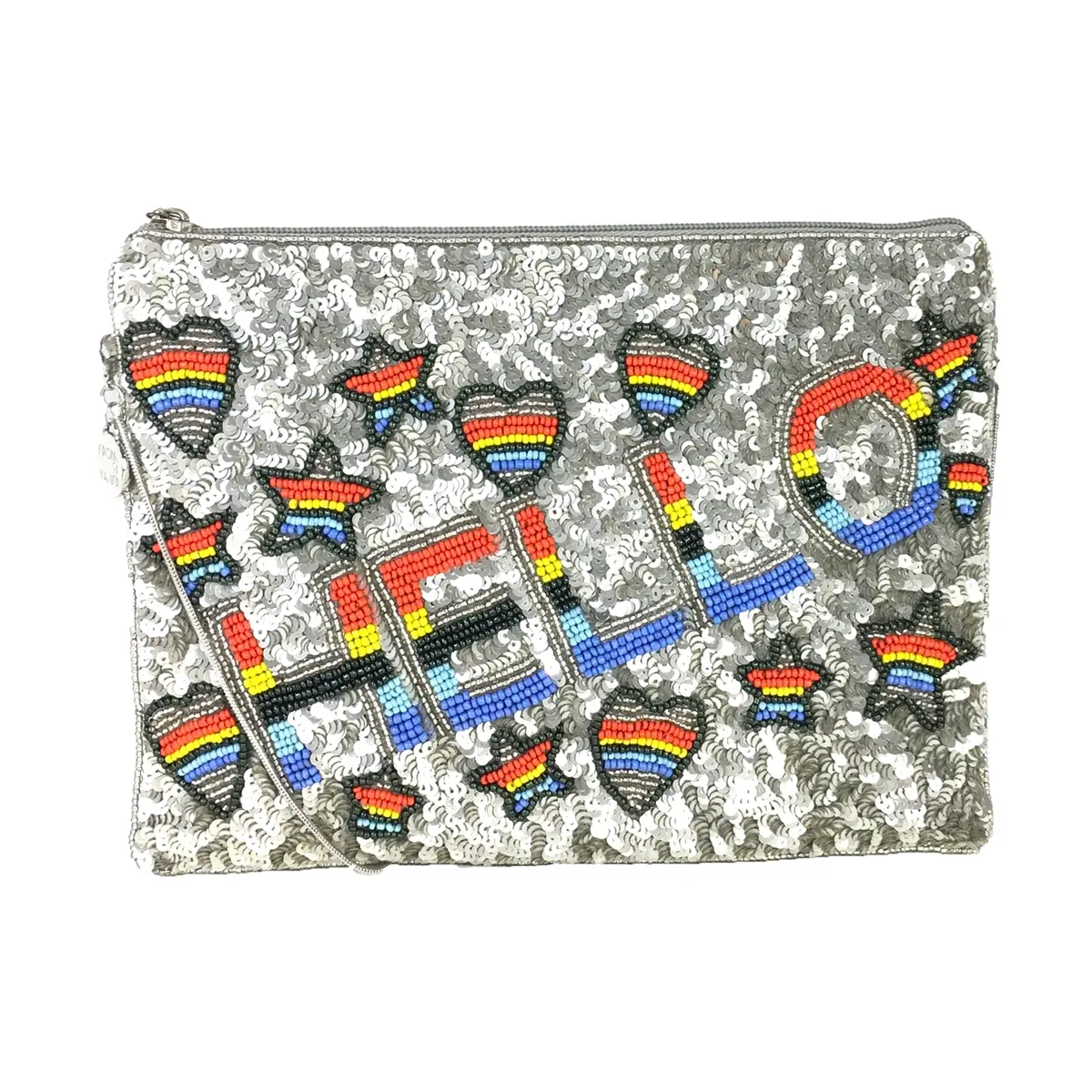 FSX Women's Rainbow Handbeaded Sequin Envelope Clutch - Convertible Multi-Function Party Evening Bag with Removable Chain Strap and Zipper