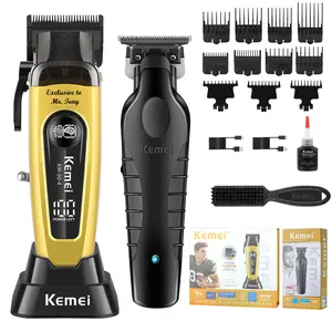 KEMEI km-90-4+2299 Professional Cordless Hair Clipper - Ultra-Speed DLC Blade, Powerful Motor, Constant Temperature (No Overheating), Multi-Level Adjustment, Long-Lasting USB Battery, LED Power Display, Premium Gift Box Edition, ABS Construction