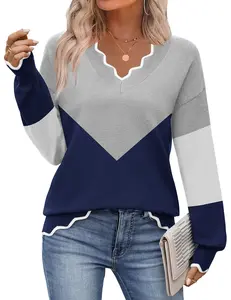 Women’s V Neck Ribbed Knit Sweater 2025 Fall Long Sleeve Lightweight Pullover Casual Dressy Top