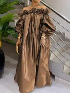 Women's Off Shoulder Ruffle Trim Long Dress, Chic Elegant Bishop Sleeve Long Sleeve Dress for Party Holiday Wedding Guest, Ladies Spring & Fall Clothes, Holiday Dresses, Wedding Guest Dress,  Formal Event Dress, Womenswear