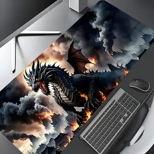 Dark Fire Dragon Fantasy Large Gaming Mouse Pad Made for Gaming, Washable Rubber Extended Desk Mat with Non-Slip Base, Girly Aesthetic Home Office Decor, Mouse Pads for Desk, Christian Gifts for Women