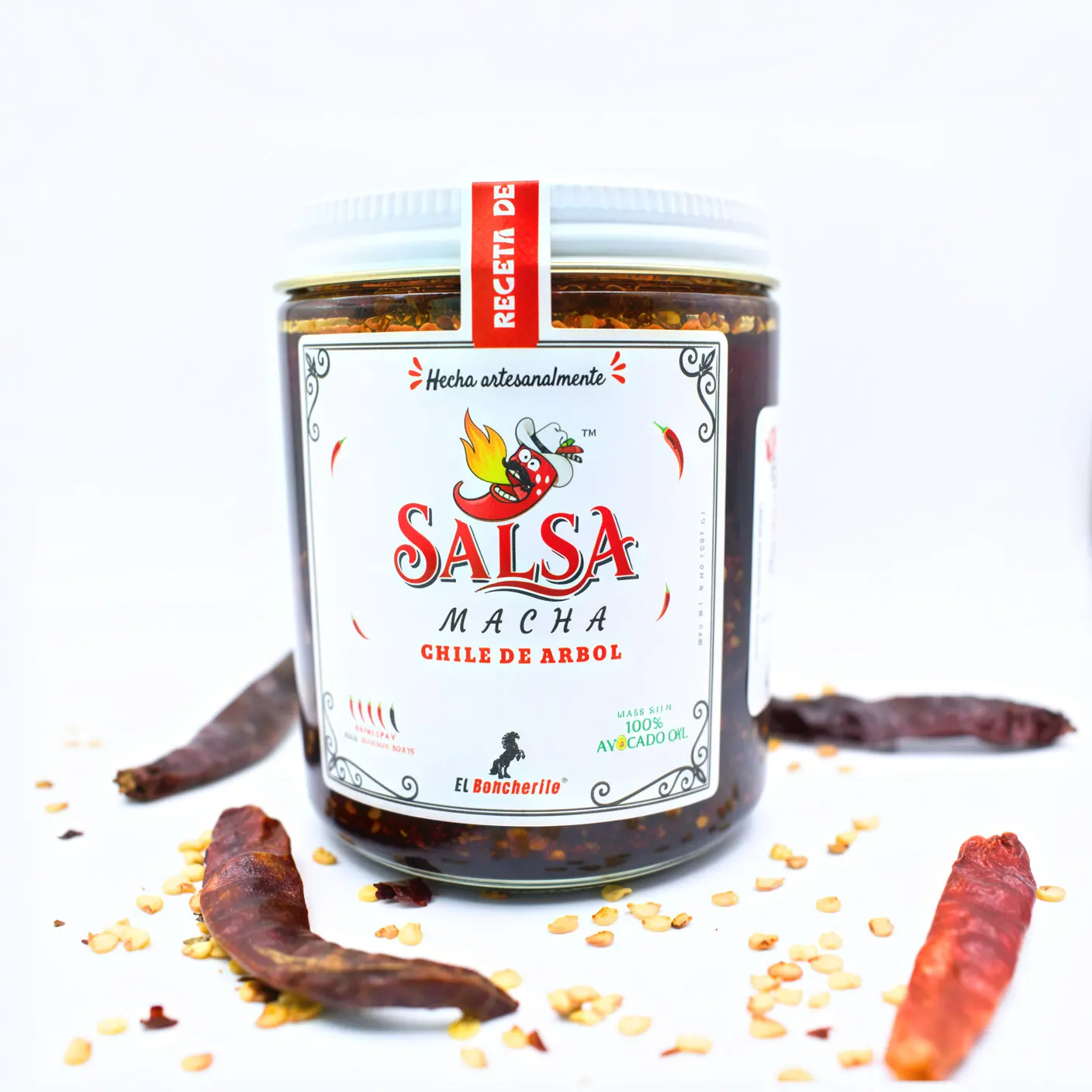 Salsa Macha Auténtica – Chili Crunch Tradicional Hecho con 100% Aceite de Aguacate, Chile de Árbol, Ajo y Ajonjolí | Receta Familiar de Confianza | Sin Rellenos, Sin Conservadores | 100% A Base de Plantas | El Rancherito