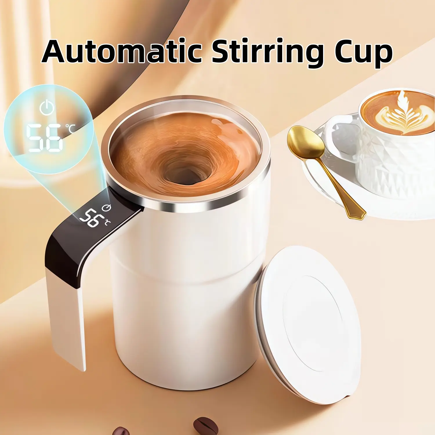 Stainless Steel Self-Stirring Coffee Mug with LED Temp Display, Sealed Lid, 200mAh Magnetic Automatic Mixer Cup, Portable Drink Cup for Desk & Travel, Ideal for Coffee Lovers