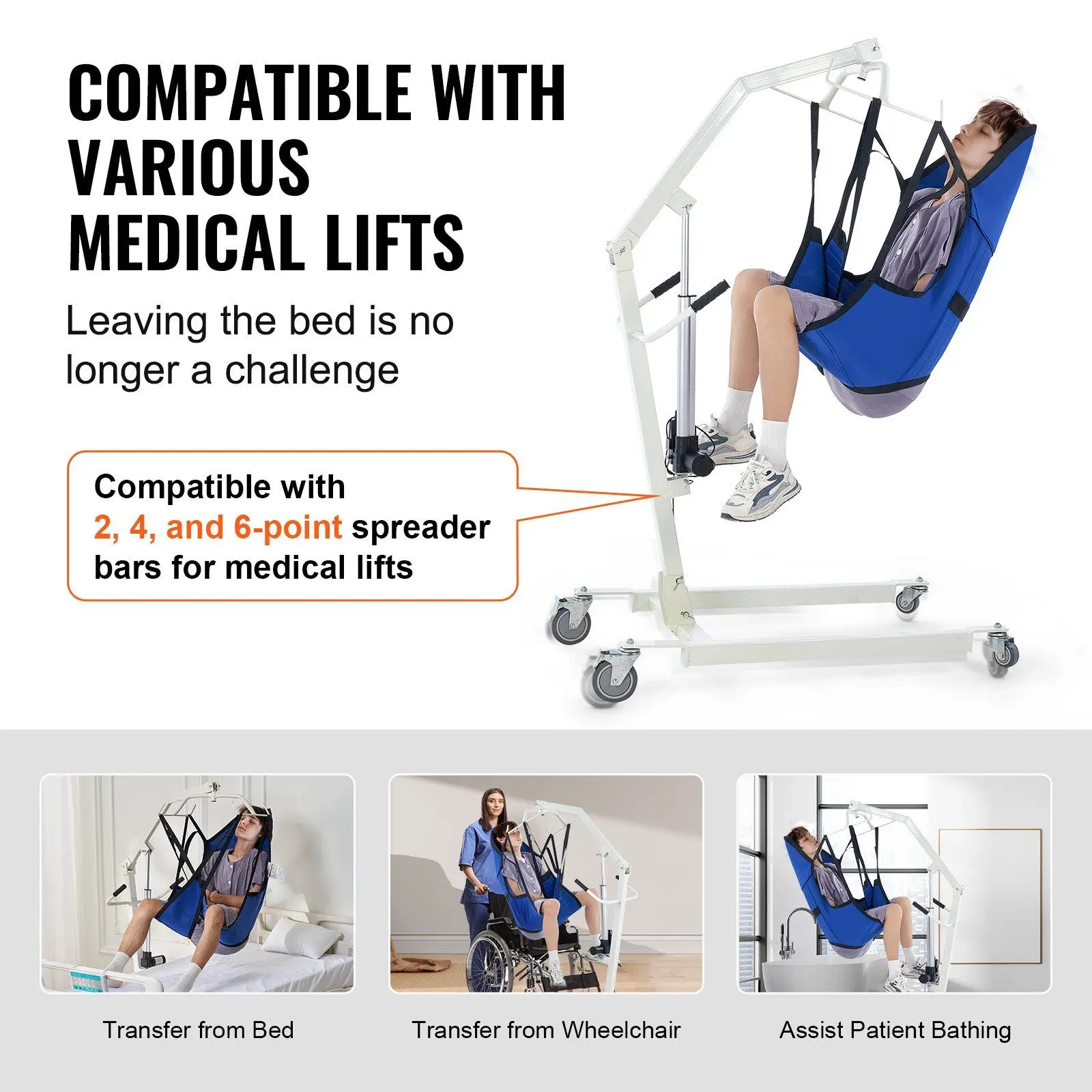 VEVOR Healthcare Patient Lift Sling for Adults, Large-Size Synthetic U-Shape Divided Leg Sling with Head Support, Toilet Access & Carry Handle for Bedridden Users
