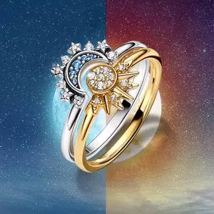 2pcs Silver Rings For Women Moon Sun Engagement Stackable Rings Gold Silvery Jewelry Gift Stackable Design