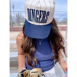 Women's Vintage Striped Trucker Hat - 3D Embroidered Unisex Adjustable Snap Cap, All Seasons Casual Hat for Baseball Mom Game Day Apparel, Trucker Hats Women