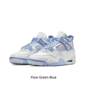 White Leather and Light Blue Mesh Mid-Top Basketball Sneaker with TPU Accents