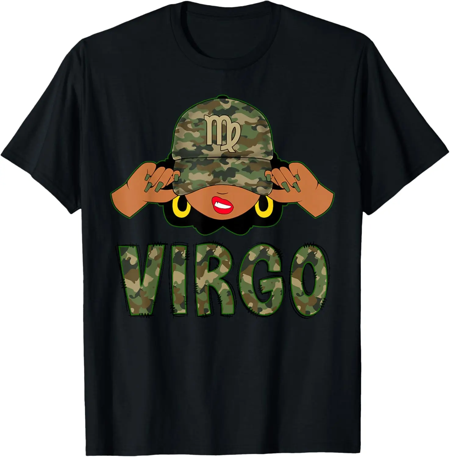 Casual Graphic T-Shirt for Women, 100% Cotton Short Sleeve Everyday Tee with Virgo Queen Afro Zodiac Print