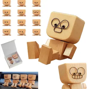 MUNBYN  Shaking Feet Wooden Doll - Shaking Wooden Man Figurine for Car Dashboard Decorations, with 12PCS Magnetic Expressions, Funny Bobblehead Desk Decor for Office Home, Creative Gift Idea