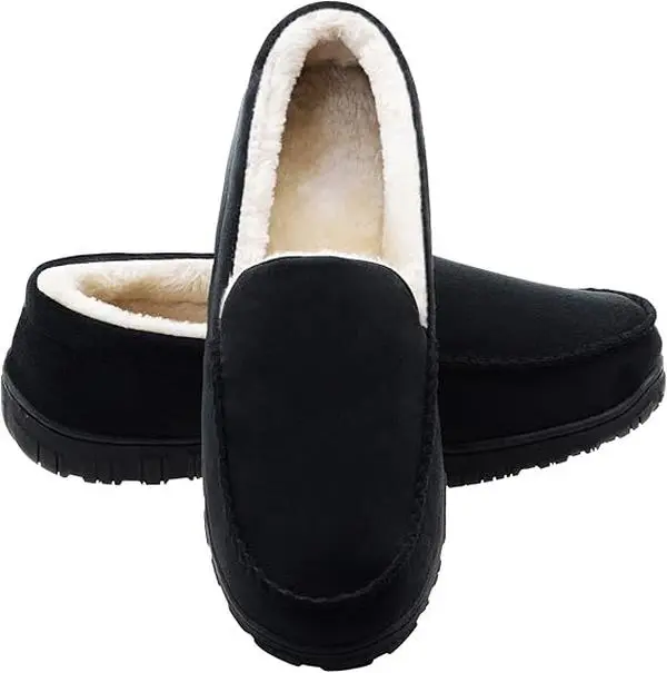 SHOESLOCKER Men's Cotton Moccasin Slide Slippers - Anti-Slip Memory Foam Active Footwear, Knit Design with Heel Collar, Thick Cushioned Warm Plush Shoes for Indoor & Outdoor Casual Use, Ideal Father's Day Gifts for Parent Him tiktokshopbacktoschool