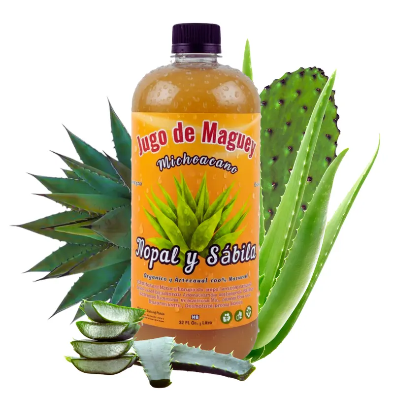 Viral Jugo De Maguey  +Aloe Vera + Nopal - Antioxidant Healthcare Dietary Vitamin Edible Supplement 100% Natural & Artesanal 32 Fl. Oz.
