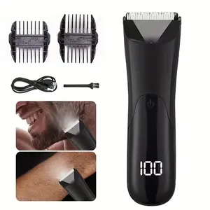 Men’s Electric Body & Beard Trimmer with LED Light, Digital Display, USB Type-C Rechargeable, Cordless Groin & Facial Hair Groomer, No Nicks & Cuts for Safe Home Shaving  erfect Gift for Him, Dad, Boyfriend on Birthday/Christmas