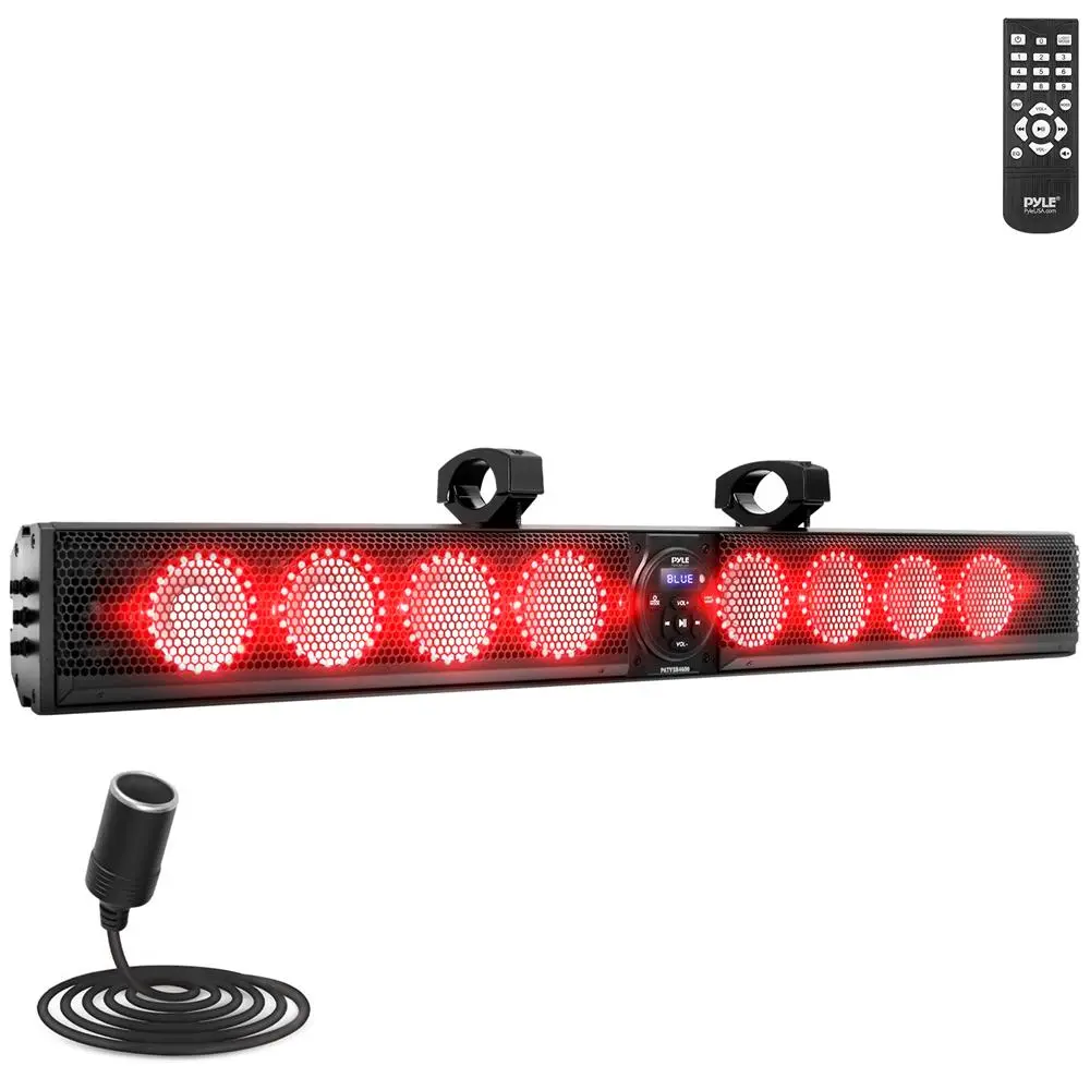 46" Marine Bluetooth Soundbar Speaker with RGB Lights | 240W Waterproof Audio System with Handlebar Mount, Remote Control, USB & AUX Connectivity - Ideal for UTV, ATV, Boat & Outdoor Vehicles