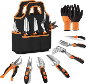 Gardening Tool Set, Upgrade Gardening Supplies 9 PCS, Gardening Hand Tools Kit, Gifts for Women & Men, Include Garden Gloves Pruning Shears Rake Tote Bag Trowel Watering Can