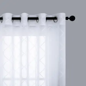KOUFALL White Sheer Curtains 84 Inches Long, Modern Design Patterned Curtains for Living Room, Cortinas Blancas para Sala Modernas 2025, Grommet Embroidered Curtains for Bedroom 2 Panel Set