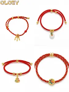 OLOEY Handmade Braided Red String Bracelet with Elegant Gold Pendant Adjustable for All Wrist Sizes Perfect Gift for Good Luck & Positive Energy Trendy Bangles Trendy Jewelry