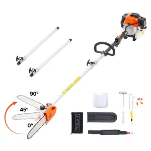 Gas Powered Pole Saw Tree Trimmer With Rotatable Head 43cc 2-Stroke Engine 10-Inch Cutting Bar For Yard Garden Pruning Long Reach Branch Trimming Lightweight Durable Tool For Pro Grade Landscaping And Yard Maintenance Tasks