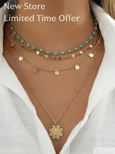 New Store Limited Time Offer Bohemian Turquoise Pendant Necklace, Tiered Layer Design, Titanium Alloy Chain, Boho Style Jewelry Gift for Her