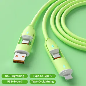 4-in-1 240W Fast-Charging Cable, Silicone Multi-Port Micro-USB and Type-C Charger for Samsung and iPhone Smartphones, Devices