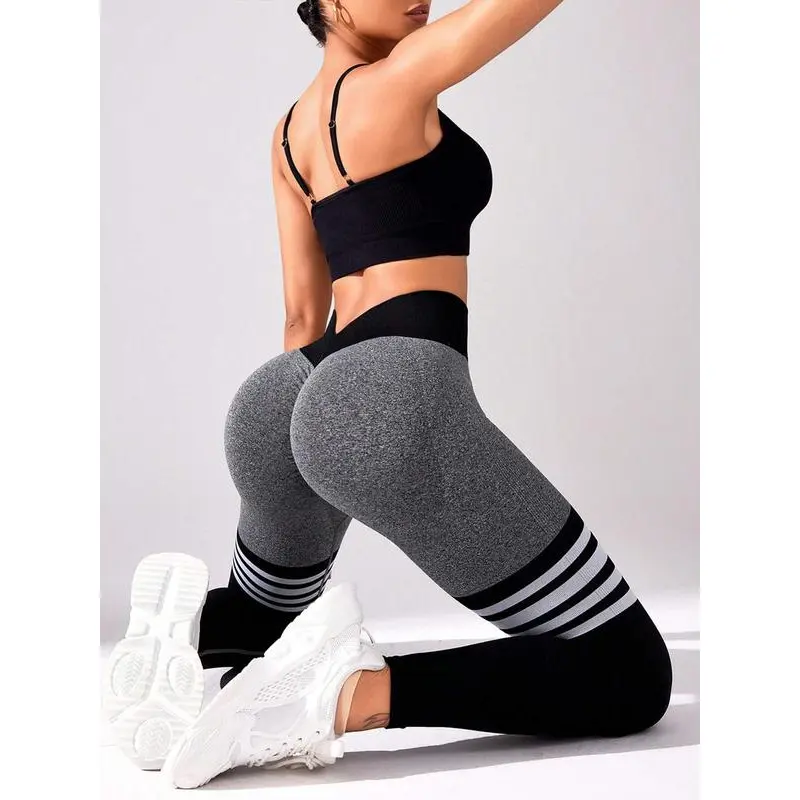High Stretch Workout Leggings for Women, Seamless High Waist Yoga Pants with Tummy Control, Striped Scrunch Butt Lifting Tights for Fitness, High Elastic Activewear, High Stretch Bottoms