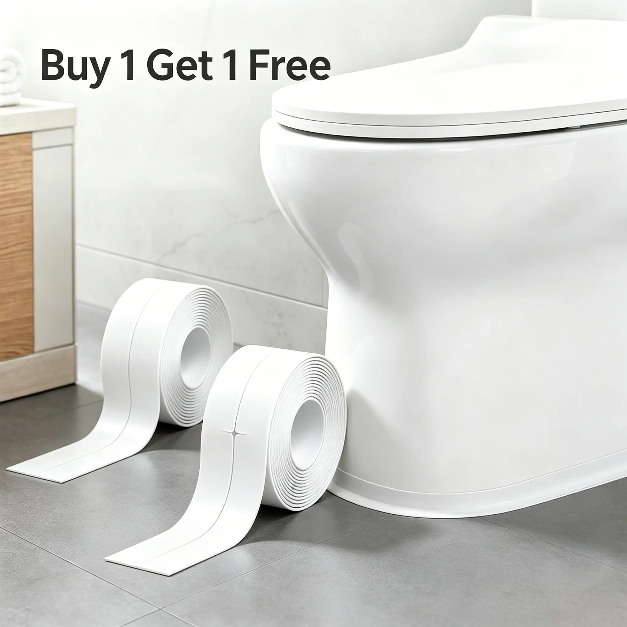 Buy 1 Get 1 Free 16.4FT x 1.5IN Peel-and-Stick Waterproof PVC Caulk Strip, Heavy-Duty White Gap-Filling Tape with Durable Strong Adhesion, Oil & Mildew Proof Invisible Edge Sealant for Kitchen Stove, Clean Surfaces (Long-Term Cleanliness Support)
