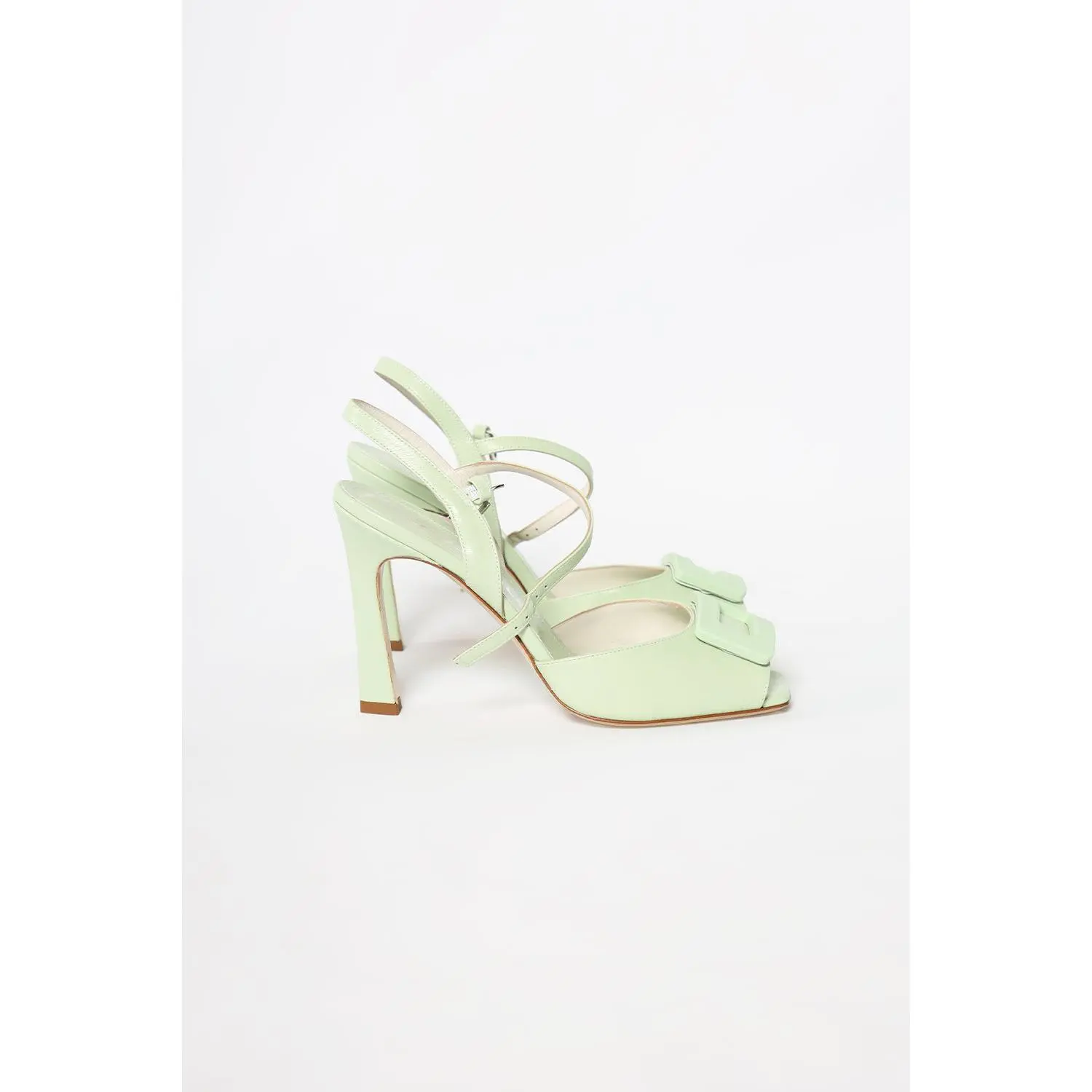Pastel Green Peep Toe Embellished Leather Women's Italian Sandals