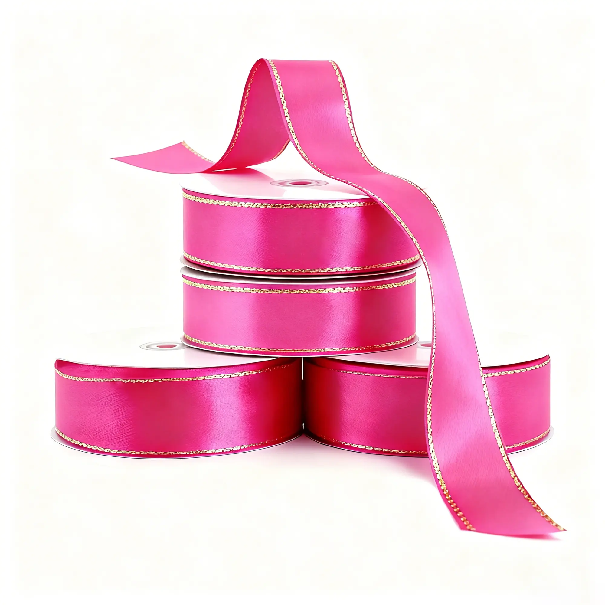 50 Yards Gold Edge Satin Ribbon Easy to Shape, 1.57 Inch Wide for Gift Wrapping, Party, Wedding Decor, Eternal Roses, Bouquets, Cake & Handmade Crafts,Suitable for DIY Graduation Lei Making